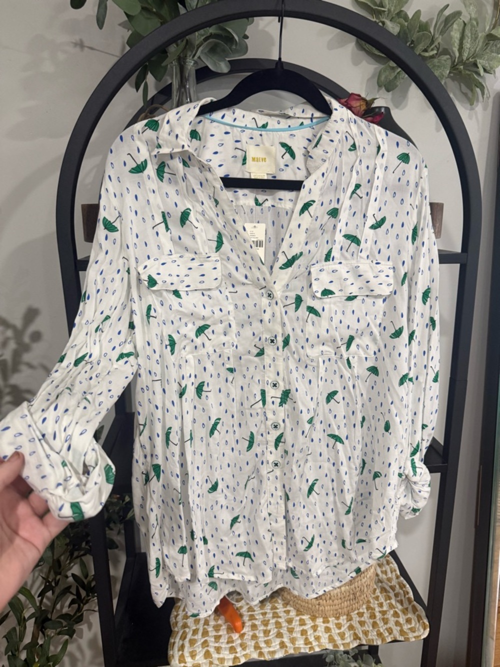 Maeve Anthropologie Umbrella Print Button Down Blouse Size 2 - Picture 2 of 11